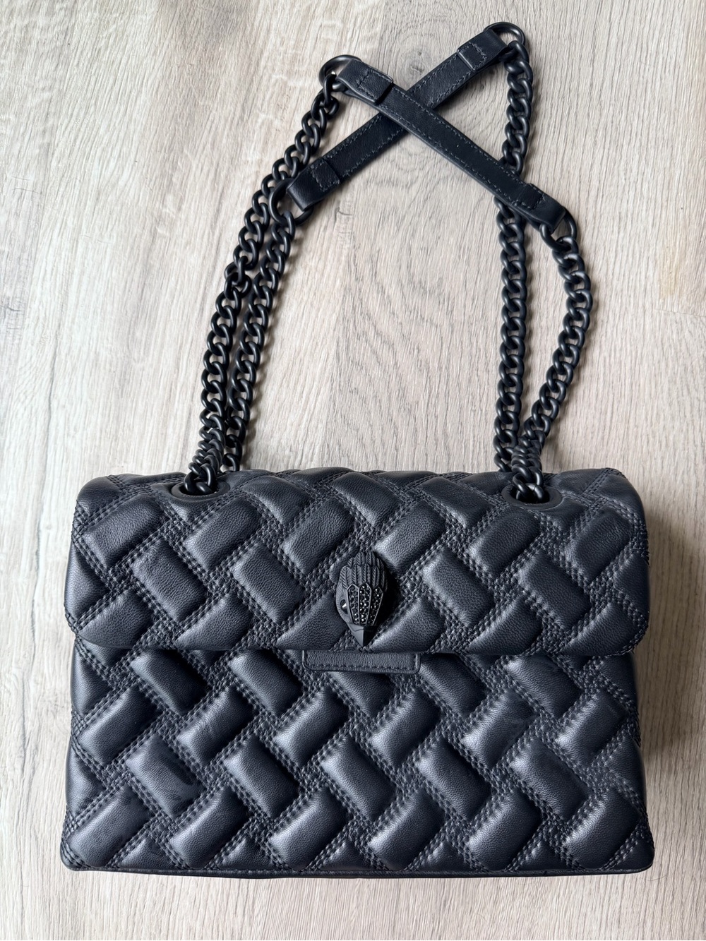 NEW Kurt Geiger Black Leather Handbag w Black Crystal Embellished Bird on Front - Picture 3 of 16